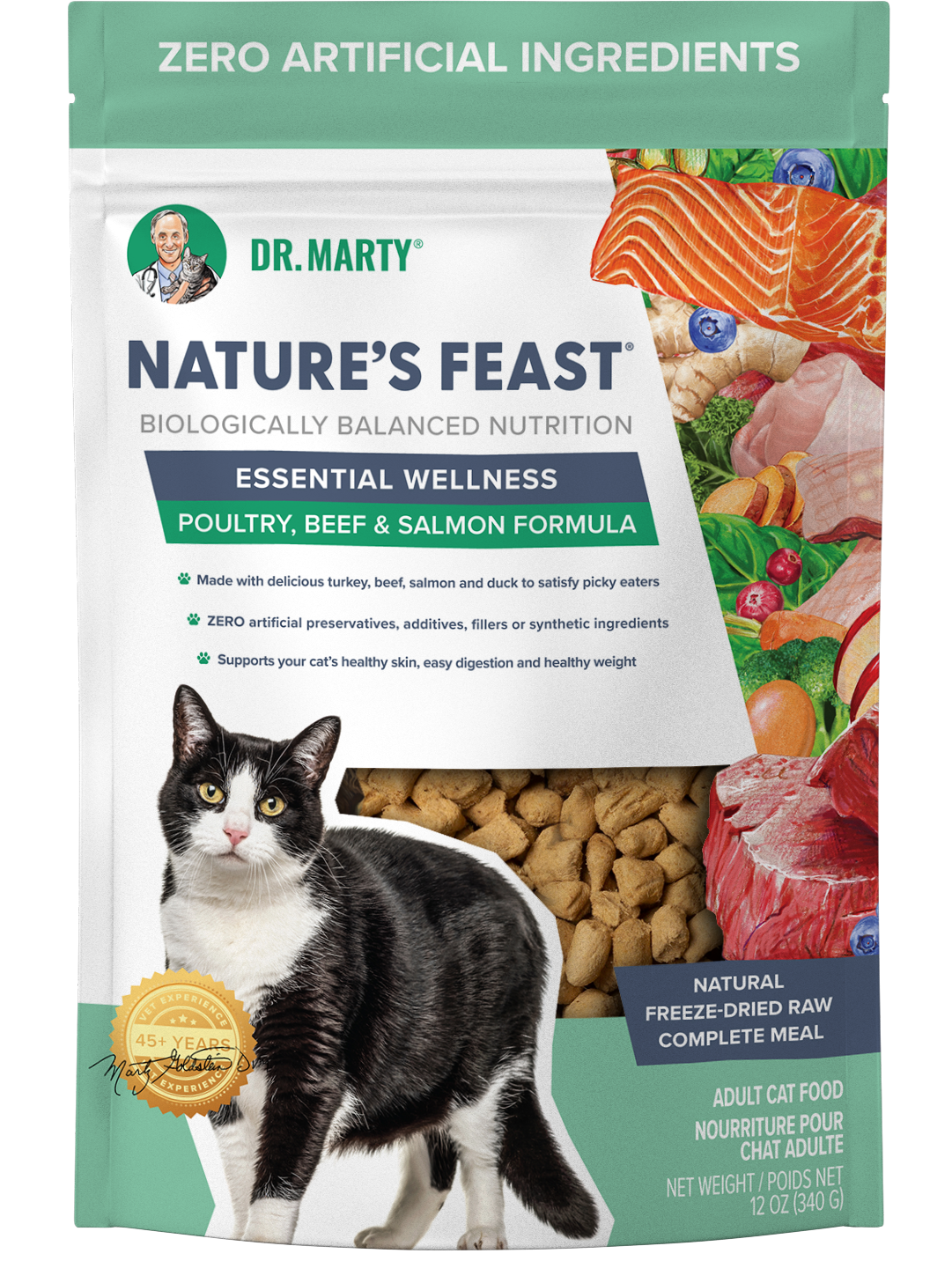 Dr. Marty's Nature's Feast Freeze Dried Beef Salmon Poultry Cat 12 oz