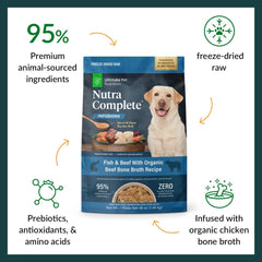 ULTIMATE PET NUTRITION Nutra Complete Bone Broth Infusions, 100% Freeze Dried Veterinarian Formulated Raw Dog Food with Antioxidants Prebiotics and Amino Acids, (3 Pound, Bone Broth Fish)