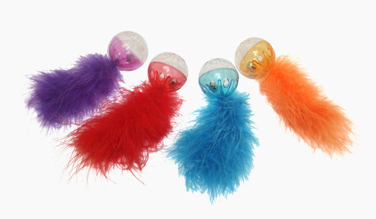 Multipet Lattice Ball with Feather Cat Toy Assorted, 1ea/5 in, 2 pk