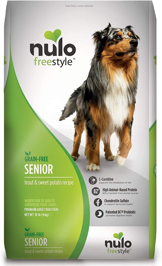 Nulo Senior Grain Free Dog Food With Glucosamine And Chondroitin (Trout And Sweet Potato Recipe, 11Lb Bag), Model:Senior Trout & Sweet Potato