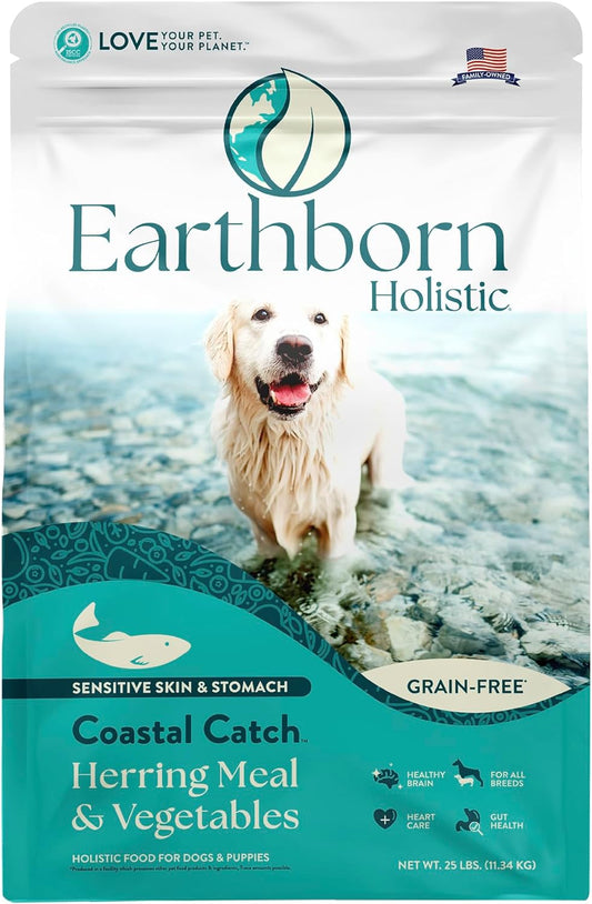 Earthborn Holistic Coastal Catch Herring Meal & Vegetables Grain-Free Sensitive Skin & Stomach Dry Food for Dogs and Puppies