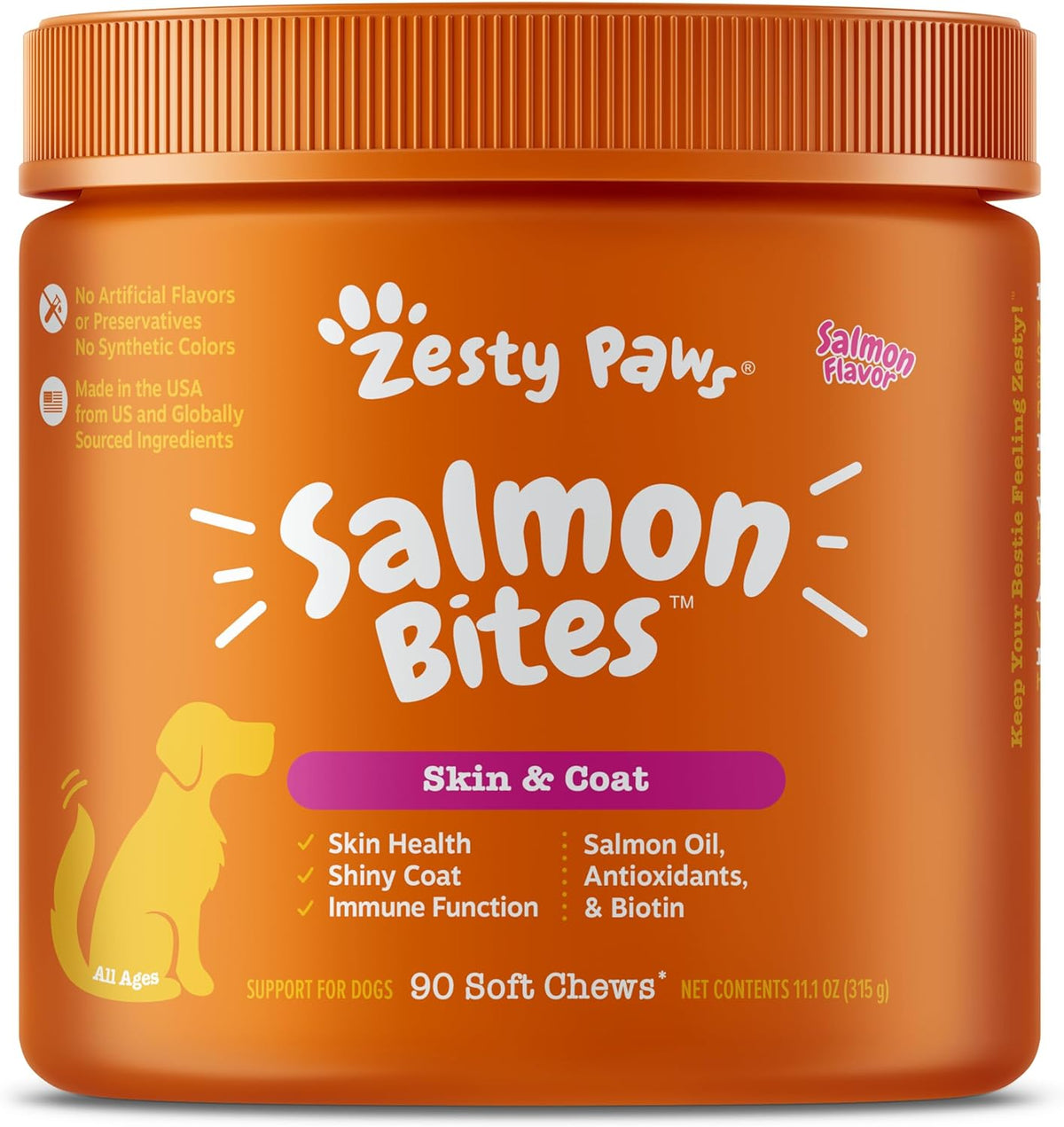 Zesty Paws Salmon Bites for Dogs - Omega 3 Fish Oil for Dogs Chews - Dog Allergy Relief Chews - Fish Oil for Dogs Joints - Itch Relief for Dogs - Dog Supplement for Arthritis - 90ct - Salmon Flavor