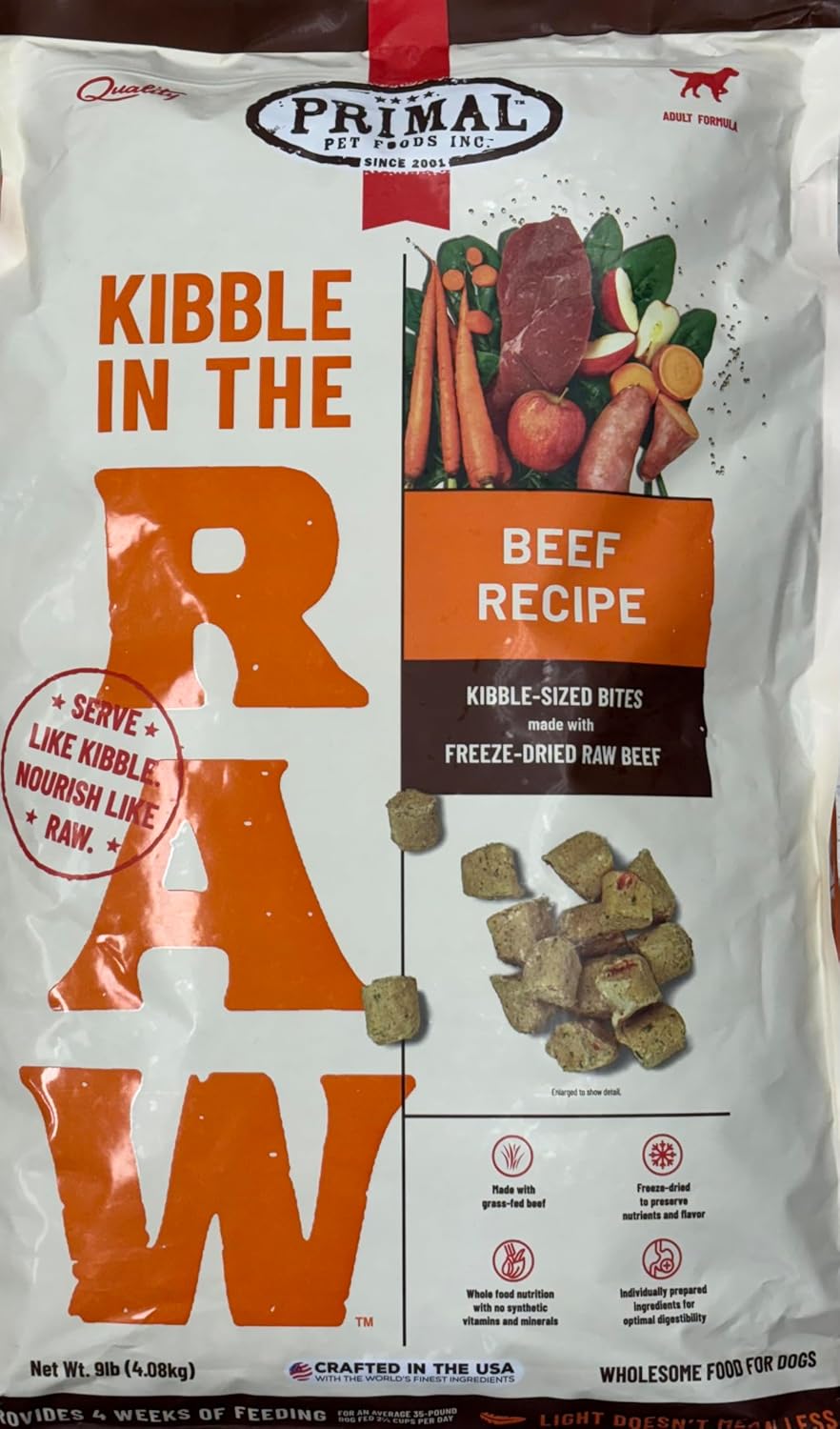 Primal Kibble in The Raw Freeze Dried Dog Food Beef, Complete Diet Scoop & Serve Healthy Raw Dog Food, Crafted in The USA .