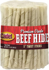 Cadet Premium Grade Beef Hide for Dogs, Long Lasting Rawhide Twist Chew Sticks, Natural Dog Chews, 5 Inch Dog Bones (100 Count)