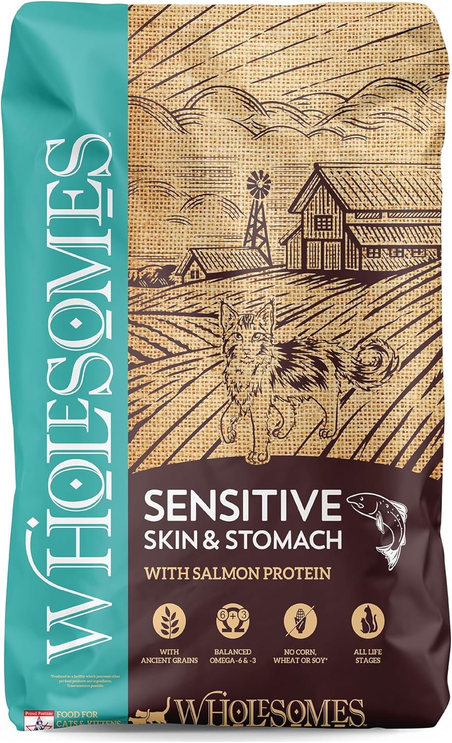 Wholesomes Sensitive Skin & Stomach w/Salmon Protein Dry Cat Food Salmon, 1ea/10 lb