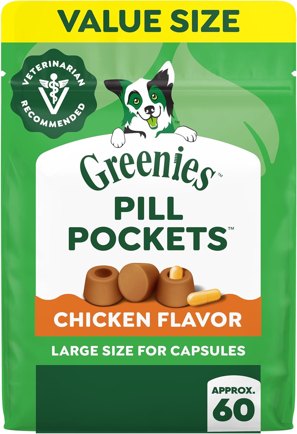 GREENIES Pill Pockets Chicken Flavor Dog Treats – Capsule Size, 15.8 oz, 60 Count -