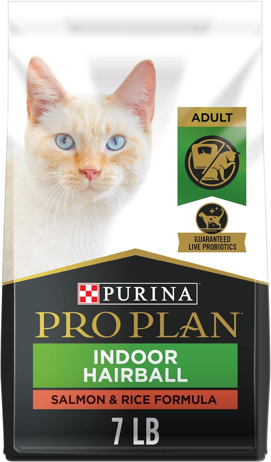 Purina Pro Plan Hairball Management, Indoor Cat Food, Salmon and Rice Formula - 7 lb. Bag