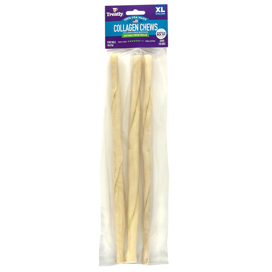 Treatly Collagen Chew Twist Rolls Dog Treats Natural, 1ea/XL, 3 pk