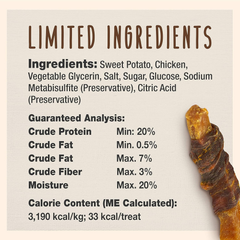 Cadet Gourmet Sweet Potato & Chicken Wraps Limited-Ingredient Dog Chews, Healthy and Natural Training Treats for Small and Large Dogs