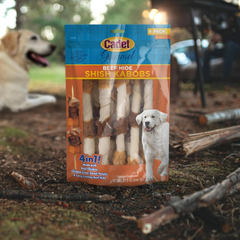 Cadet Gourmet Shish Kabob Dog Chews for Large Dogs, Rawhide Treats with Chicken and Sweet Potato, Healthy & Natural Beef Hide, 10-Inch Sticks
