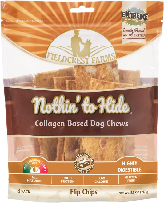 Fieldcrest Farms Nothin to Hide Flip Chips Chews for Dogs - All Natural Rawhide Alternative Treats for Dogs, Chicken, Beef or Peanut Butter Flavor Snack for All Breed Dogs (Peanut Butter)