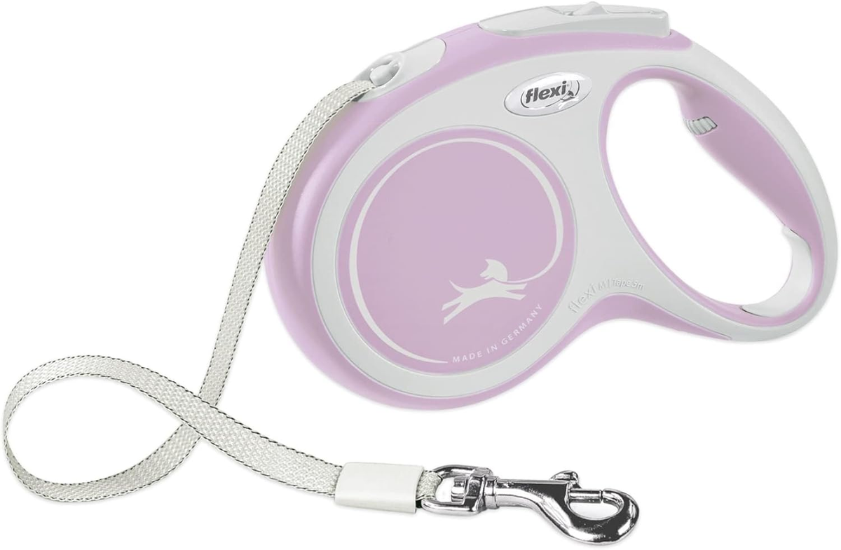 Flexi® New Comfort Tape Retractable Dog Leash for Small Dogs Upto 26 lbs. – 10 ft., Pink/Rose | Tangle Free Pet Walking Leash with One-Handed Brake, Pause, Lock |German Quality Product