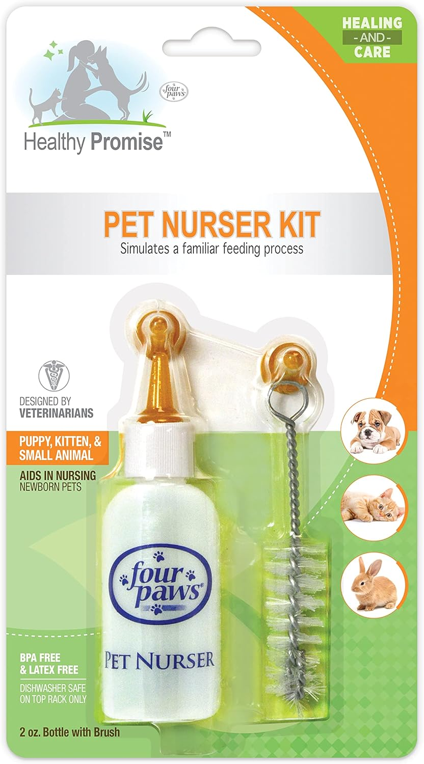 Four Paws Pet Nursing Kit, Feeding Bottle and Brush for Kittens & Puppies 2 oz