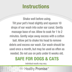 Four Paws Healthy Promise Grooming Soothing Pet Ear Wash Cleaner for Dogs and Cats, Odor Reducing & Itch Relief