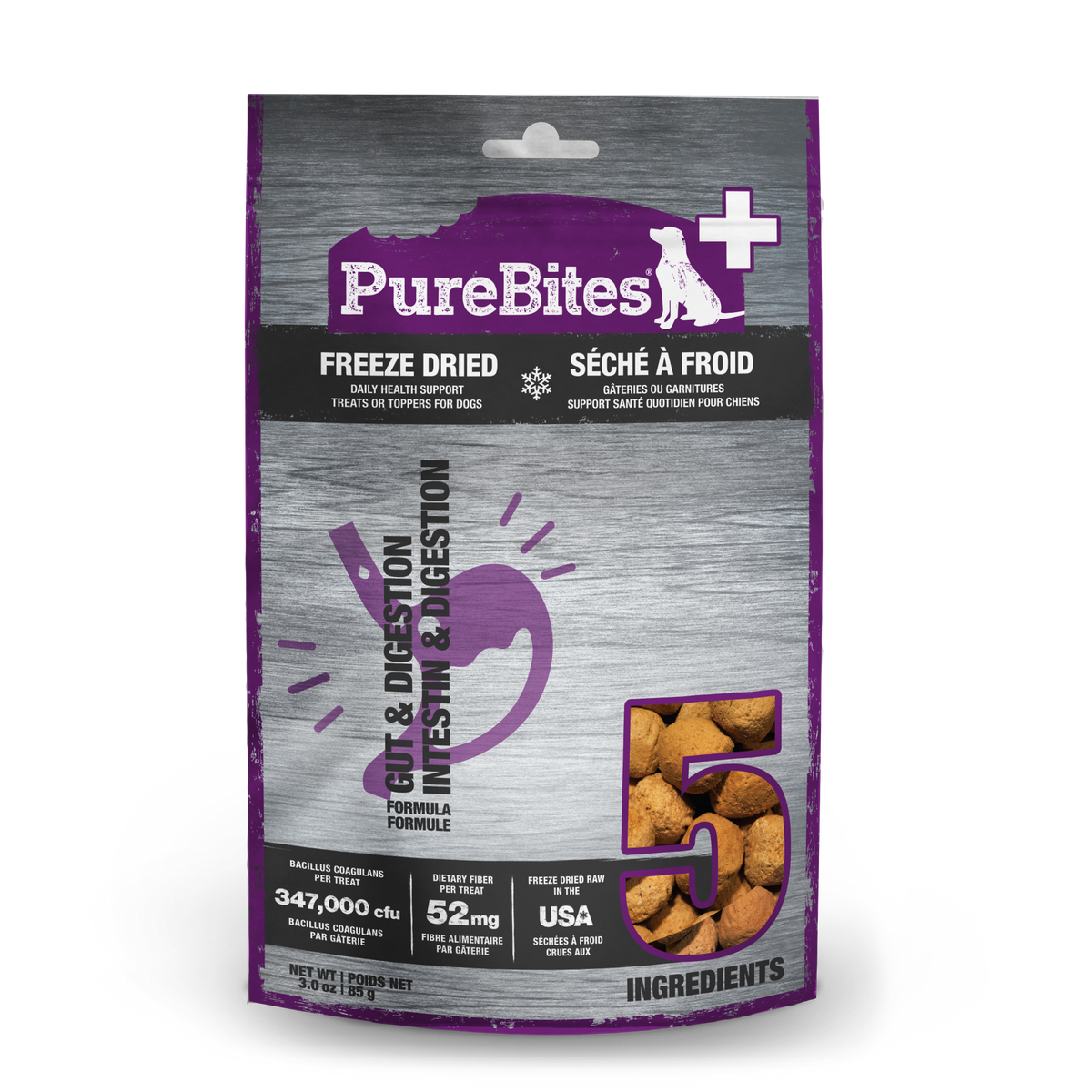 PureBites+ Dog Treats, Gut & Digestion, 85g | 3.0oz, Mid Size