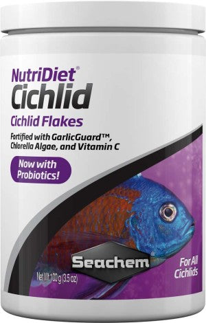 Seachem NutriDiet Cichlid Fish Flakes - Probiotic Formula with GarlicGuard 3.5 oz