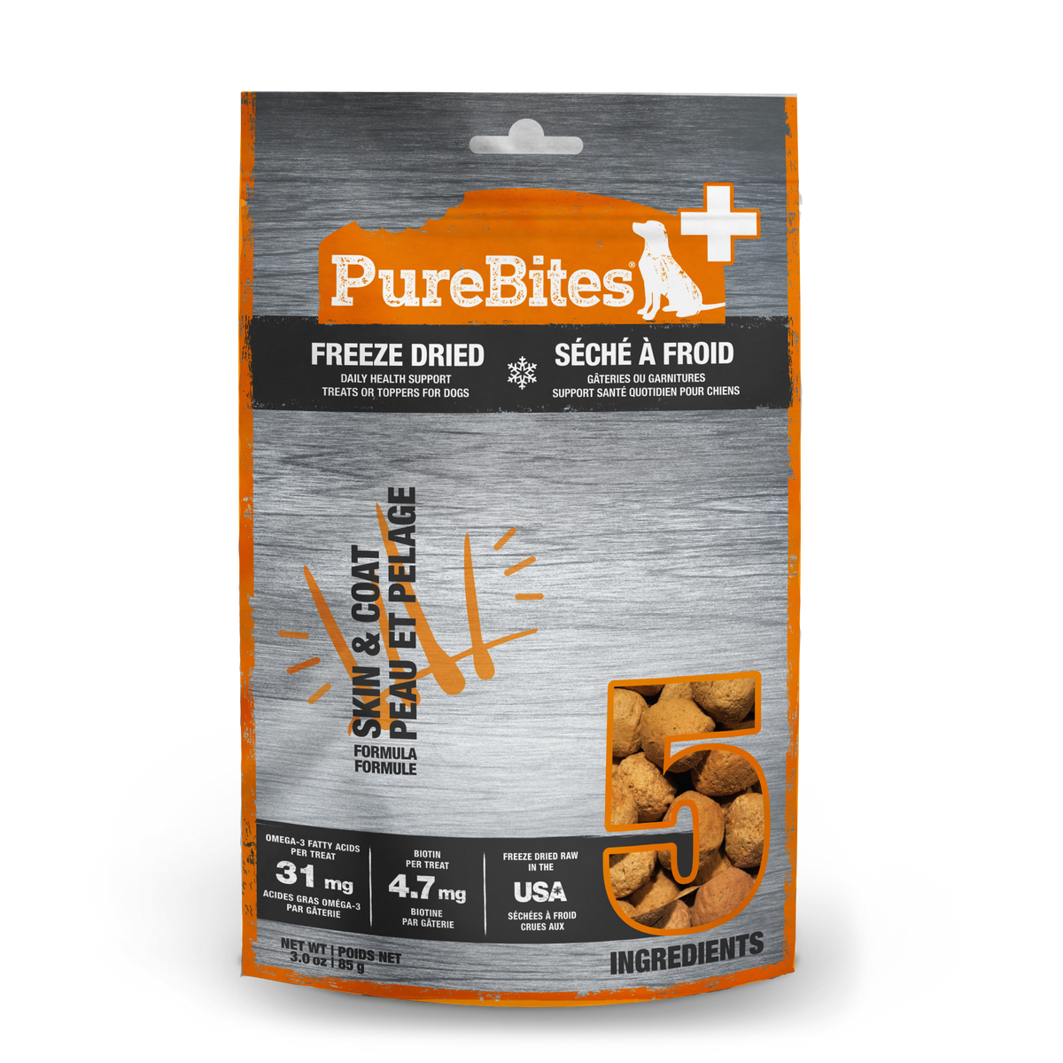 PureBites+ Dog Treats, Skin & Coat, 85g | 3.0oz, Mid Size