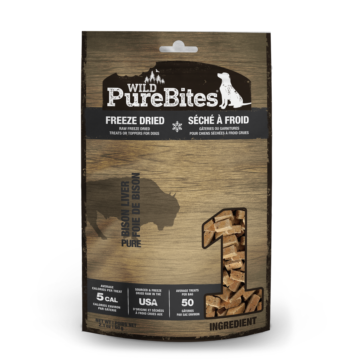PureBites Wild Dog Treats, Bison Liver, 60g | 2.1oz, Mid Size