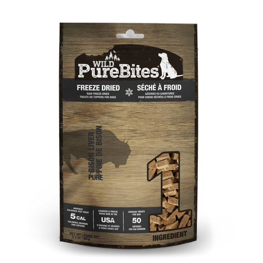 PureBites Wild Dog Treats, Bison Liver, 60g | 2.1oz, Mid Size