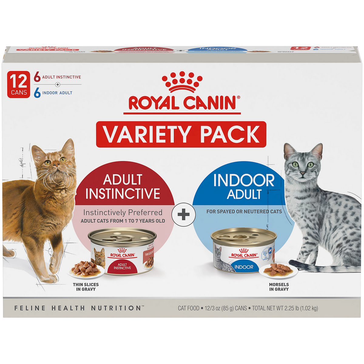 Royal Canin Feline Health Nutrition Indoor Adult & Adult Instinctive Wet Cat Food Variety Pack, 3 oz, 12 Pack