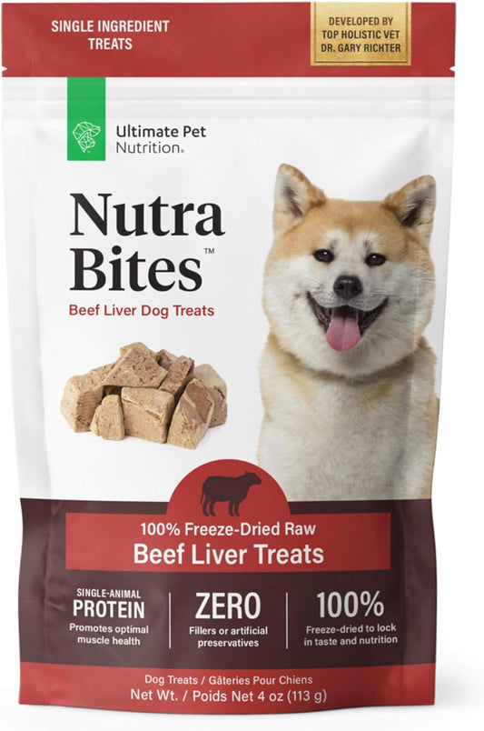 ULTIMATE PET NUTRITION Nutra Bites Freeze Dried Raw Single Ingredient Training Treats Food Topper for Dogs, 4 Ounces, Beef Liver