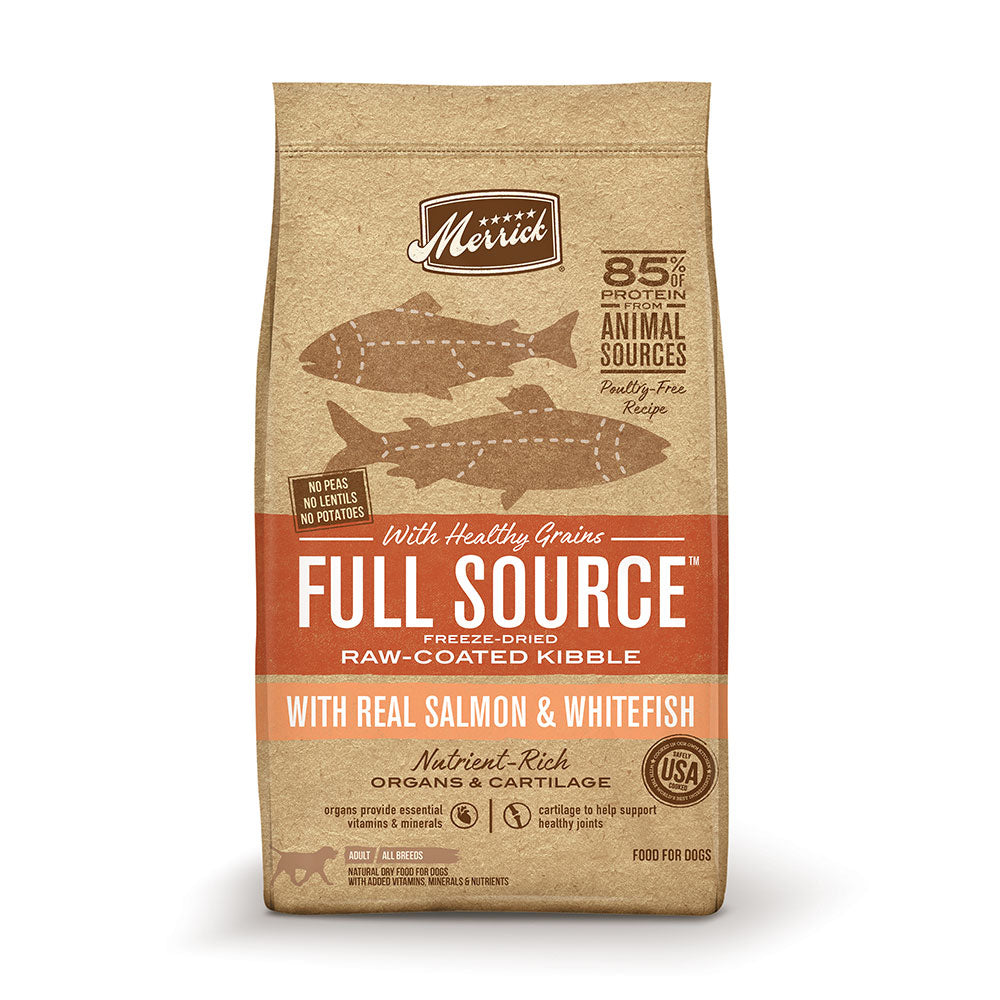 Merrick® Full Source® Healthy Grains Freeze-Dried Raw-Coated Kibble with Salmon & Whitefish Dog Food 10 Lbs