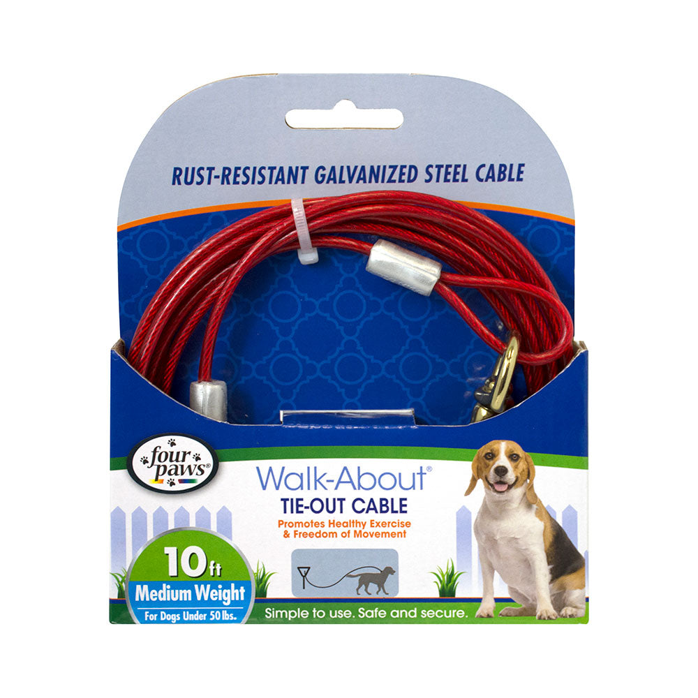 Four Paws® Medium Weight Tie-Out Cable for Dog Red Color 10 Foot