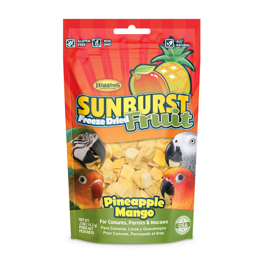 Higgins® Sunburst® Pineapple Mango Freeze Dried Fruit for Conures, Parrots & Macaws 0.5 Oz x 8 Count