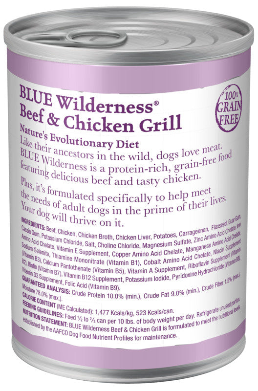 Blue Buffalo Wilderness Grain Free Beef & Chicken Canned Dog Food