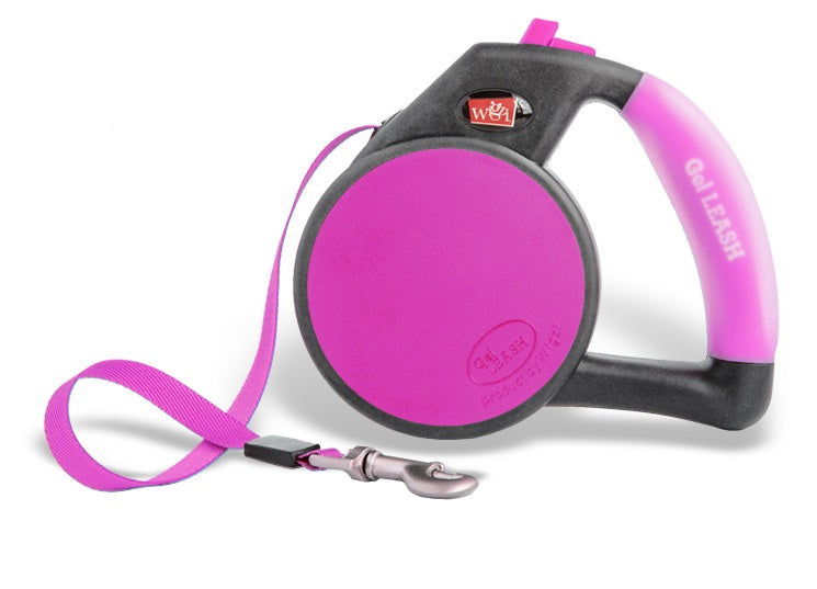 Wigzi Gel Handle Reflective Tape Pink Retractable Dog Leash