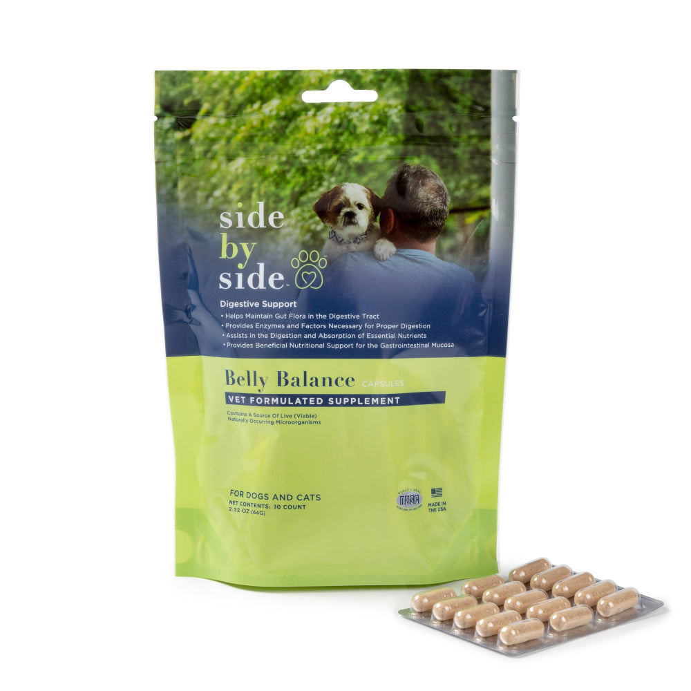 Side By Side Belly Balance Supplement for Prebiotic & Probiotic Digestive Support Capsules Dog Supplements