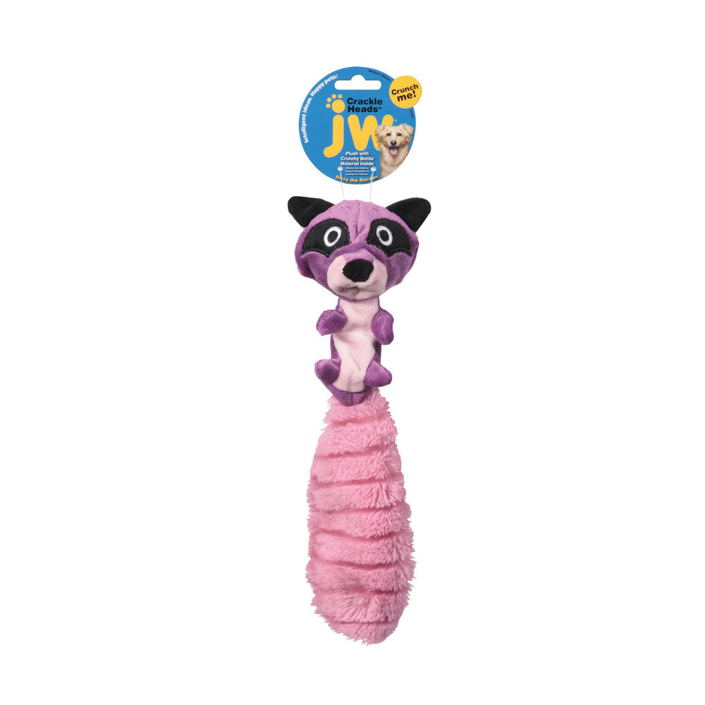 JW® Ricky Raccoon Crackle Heads Plush Dog Toys Color Medium